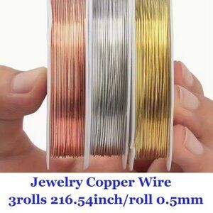  Jewelry Copper Wire  3rolls 216.54inch/roll 0.5mm  Silvery, Golden, Copper